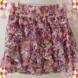 Rue 21 Pink/Purple Floral, Flouncy, Lace Skirt Size Small
